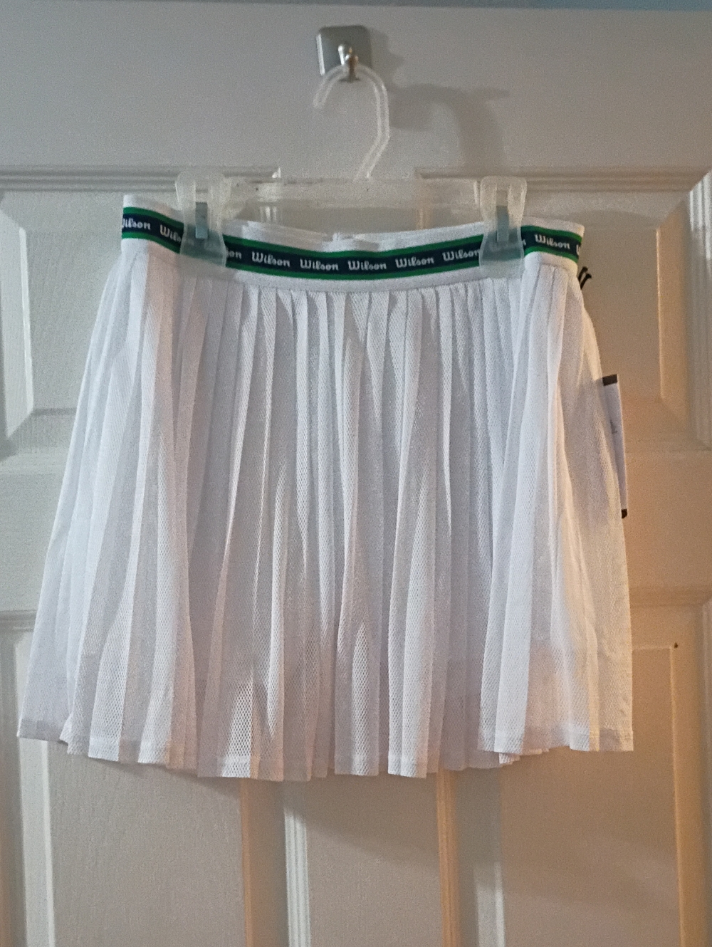 Wilson White Pleated Skirt with Green Waistband Trim